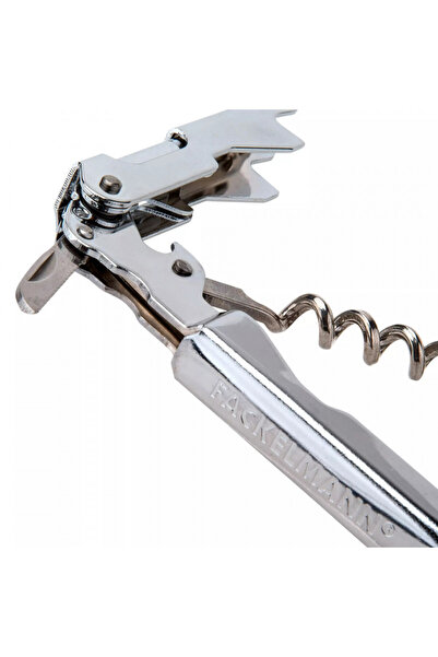 FACKELMANN Corkscrew with knife Doublepull 49459, Waiter's, 12 cm, Stainless steel, Silver