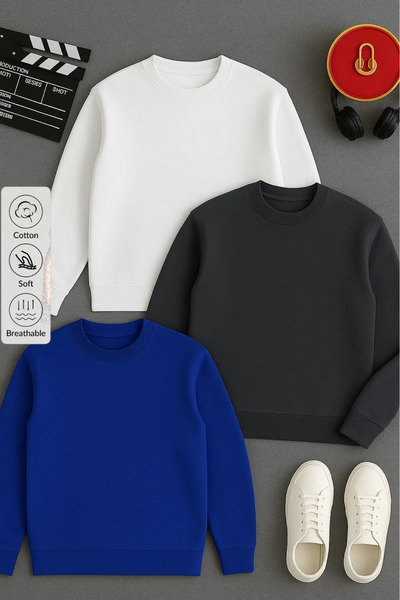 COMBİNE MİCHAİL Men's Long Sleeve Winter Loose 3-Piece Sweatshirt