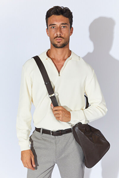 Manche Zippered Polo Neck Sweater - Ecru |   Mew515286-01