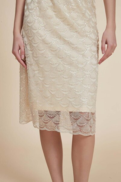 Yola Solid Lace Detail Knee-Length Skirt