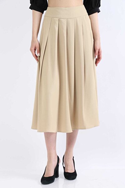 mica Solid Pleated Midi Skirt