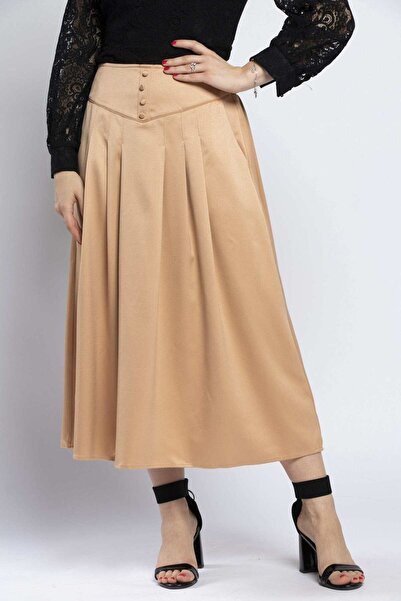 Nichii تنورة ميدي واسعة مطوية مع حزام