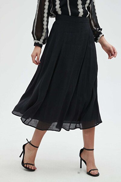 mica Solid Ruffled Midi Skirt