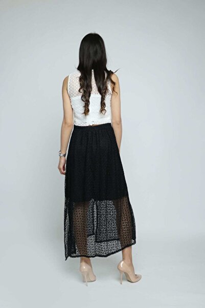 mica Open-Front Lace Midi Skirt