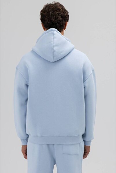 İLKCET MODA Φούτερ με κουκούλα με φερμουάρ Baby Blue Premium Unisex Oversize