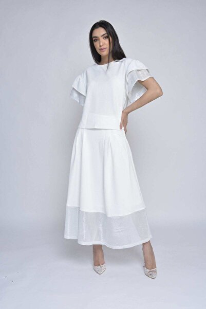 Nichii Solid Ruffled Midi Skirt