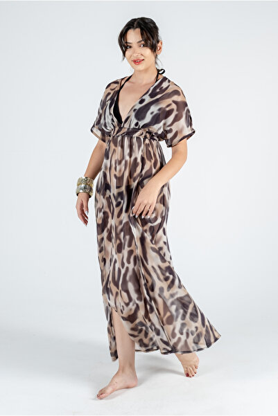 Kyron Leopard Printed Pareo - Cream Black