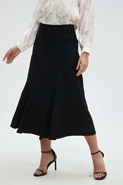 mica Solid Ruffled Midi Skirt