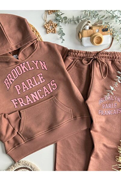 anonim Iz Children's Hooded Printed 3 Thread Fabric Top and Bottom Set