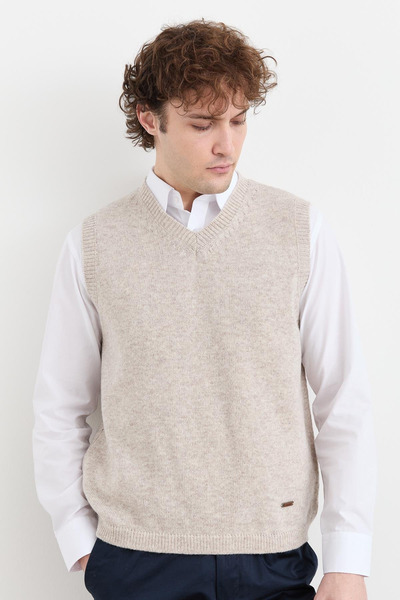 Desen Men's V-Neck Thick Classic Wool Sweater