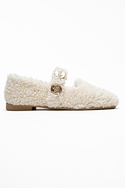 CCWAY AYAKKABI Women's Pearl Belted Home Slippers White
