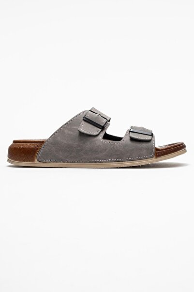 CCWAY AYAKKABI Men's 2 Buckle Belted Slippers Gray