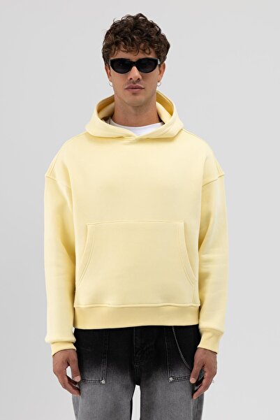 VAMOSCLO Basic Hooded Boxy Fit Sweatshirt Yellow