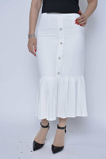 Nichii تنورة ميدي مطوية بأزرار جانبية