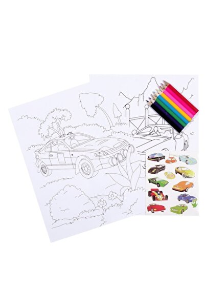 OEM Set de colorat, machete auto, 8 creioane colorate, autocolante, multicolo...