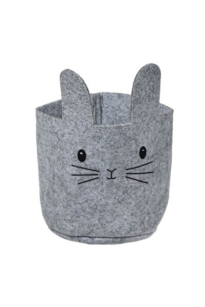 OEM Storage Basket, Cat Design, Felt, Gray, Diameter 15x13cm