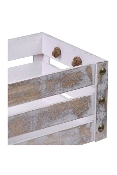 OEM Decorative Wooden Crate with Studs, White Gold, 36.5x25x18cm