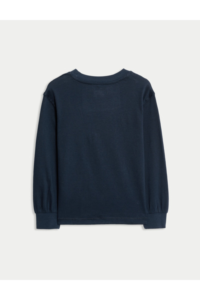 Marks & Spencer Saf Pamuklu Grafik Baskılı Uzun Kollu Tişört (2–8 Yaş)