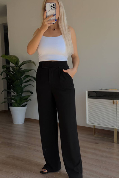 CİDDE Women's Velcro Closure Crepe Fabric Comfortable Fit Wide Leg Palazzo Pants