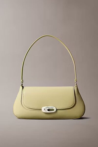 Calvin Klein Women's Shiny Shoulder Bag with Metal Accessories - Water Green