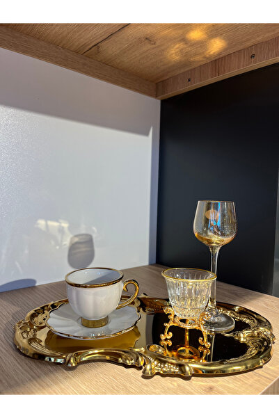 zaTen Pazar 6'LI BULUT GOLD ÇAY KAHVE SUNUM TEPSİSİ