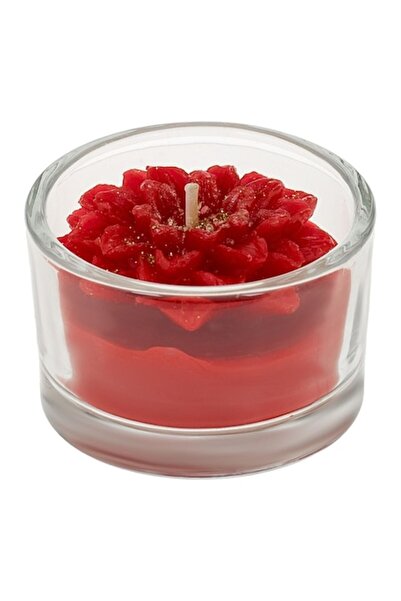 SHOPIENS Lumânare cu flori de poinsettia roșii și sclipici auriu în cupă de s...