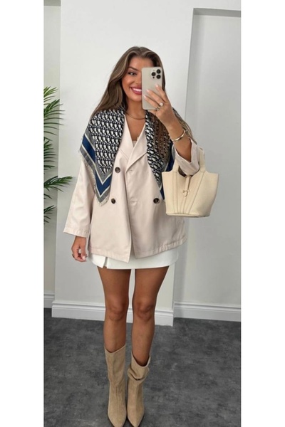 mor butik Women's Cream Trench Coat