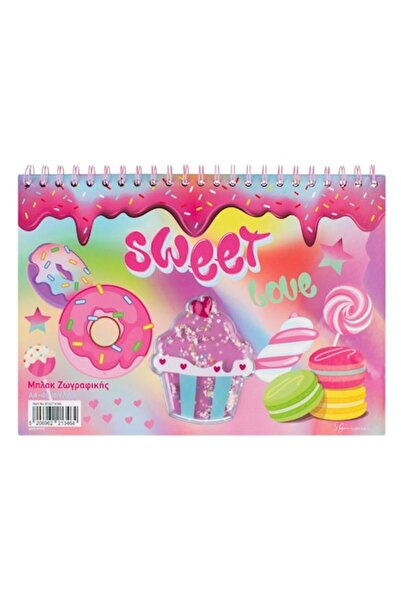 OEM Bloc de desen, model Donuts Cupcake, format A4, 40 de coli, copertă rigidă, spirală, multicolor