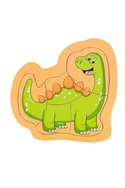 OEM Puzzle cu dinozauri pentru copii, lemn, 5 piese, 14,5x14 cm, multicolor
