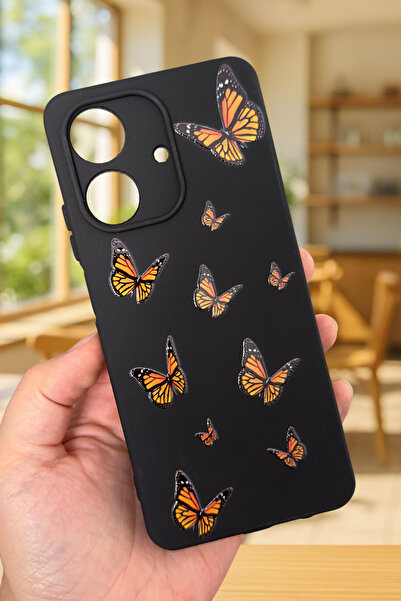 Vip Case REALME NOTE 60 Uyumlu Turuncu Kelebek Desenli Silikon Darbe Emici Klasik Korumalı Rubber Kılıf