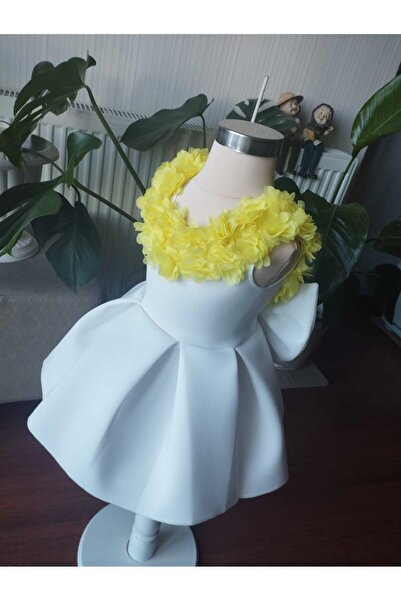 kokosh _ kidss burcu sapmaz Kız çocuk sarı çiçekli özel gün doğum günü elbisesi