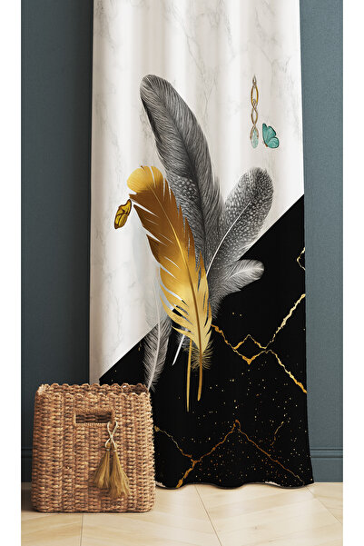 Else Dekor Κουρτίνα φόντου ψηφιακής εκτύπωσης με πολύχρωμα μοτίβα με φτερά 140x260cm