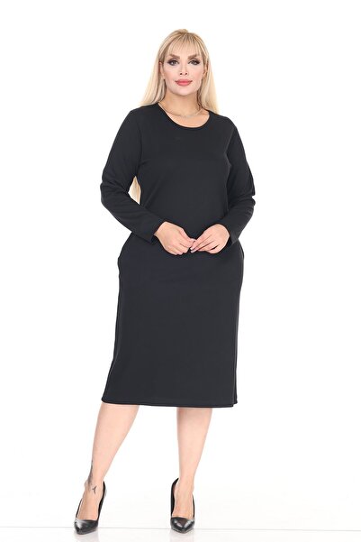 modayız Double Pocket Patterned Stretchy Winter Plus Size Midi Dress 17C-2711