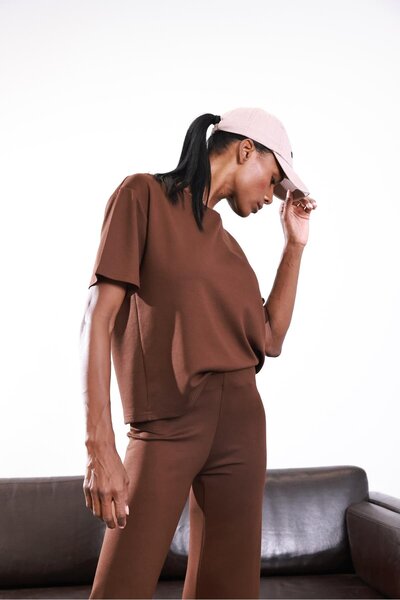 5in1Canpolat طقم مودال بني مستورد مكون من قطعتين 1938