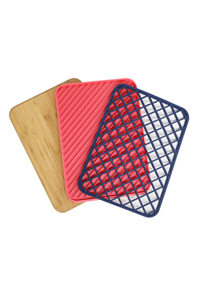 Trebonn Set de tocătoare cu suport și grilă Trilogy 1120108, 34,5x24 cm, 3 părți, Antiderapantă, Multicolor