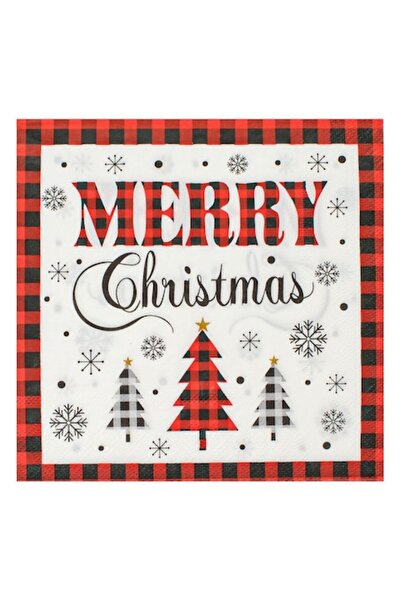 MYONNA IT & E- COMMERCE Merry Christmas Paper Napkins, Plaid with Trees, 33x33 cm, Pack of 20, 2-Ply