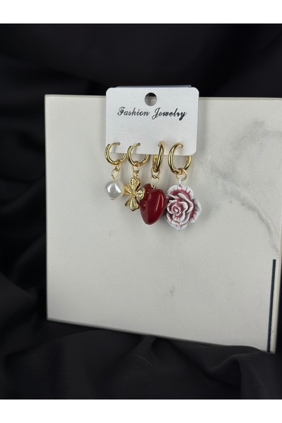 Unzilee Set of 4 Floral and Pearl Brand Model Design Earrings