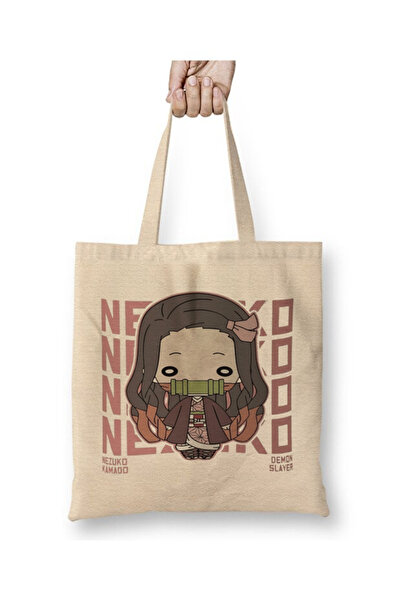 Toyaso Demon Slayer Anime Demon Slayer Kamado Nezuko Cloth Bag Long Handle Shopping Bag Beach Bag
