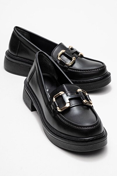 CCWAY AYAKKABI Γυναικεία παπούτσια Loafer με τετράγωνη πόρπη ΜΑΥΡΟ ΔΕΡΜΑ