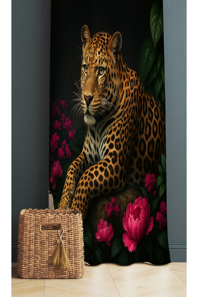 Else Dekor Κουρτίνα φόντου ψηφιακής εκτύπωσης με μοτίβο λεοπάρ τριαντάφυλλο 140x260cm