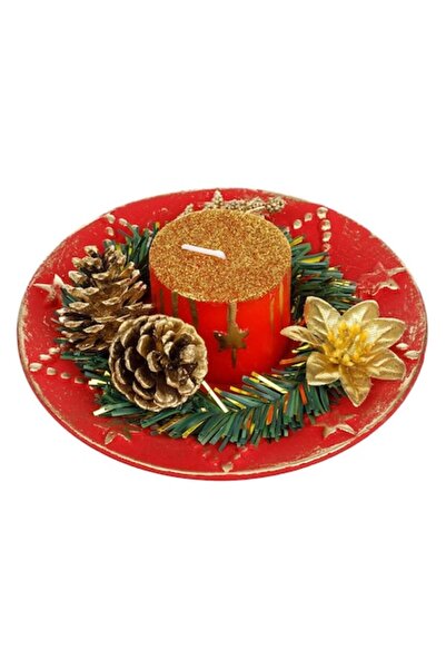 OEM Aranjament decorativ de Crăciun, lumânare, diametru 15 cm, roșie, cu conu...