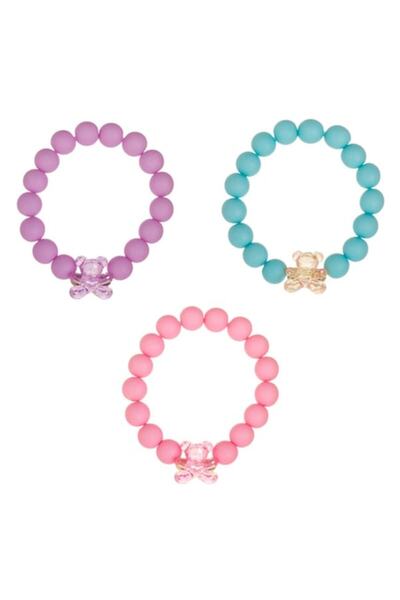 MYONNA IT & E- COMMERCE - Children's Bracelets, Set of 3, Matte Beads, Multicolor, Transparent Bear