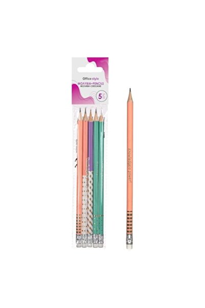 SHOPIENS HB pencils with eraser, geometric patterns, set of 5, multicolor