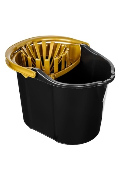 SHOPIENS Mop Bucket with Wringer and Wheels, 20L Capacity, Black/Gold - MYONNA