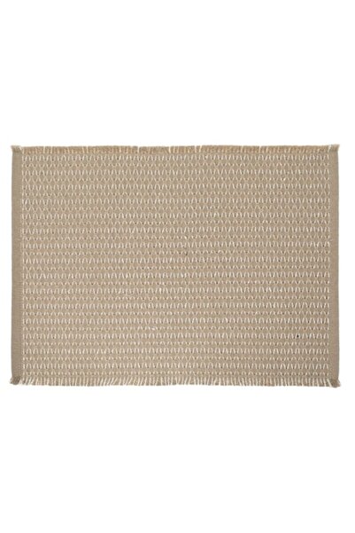 SHOPIENS Beige Cotton Plate Mat with White Pattern, 42x30 cm - MYONNA