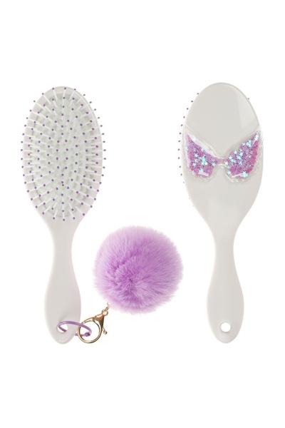 OEM Oval Colored Hair Brush, Angel Wings, Pompon, Multicolor, 22 cm