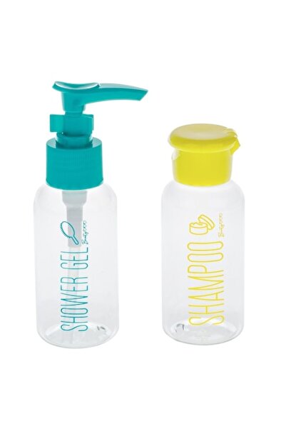 SHOPIENS Travel Bottle Set, Transparent Model, Green and Yellow Lid, Capacity 0.08 L, 2 Pieces, MYONN