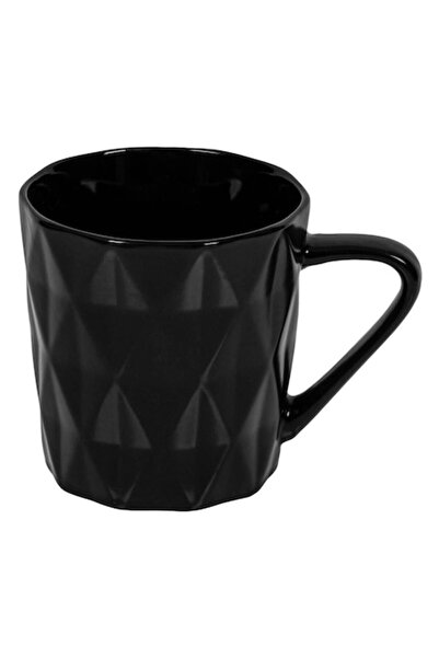 SHOPIENS Ceramic Mug, Diamond Pattern, Black, 0.35 L