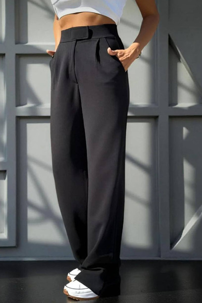 CİDDE Women's Velcro Closure Crepe Fabric Comfortable Fit Wide Leg Palazzo Pants