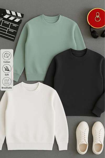 COMBİNE MİCHAİL Men's Crew Neck Loose 3-Piece Sweatshirt